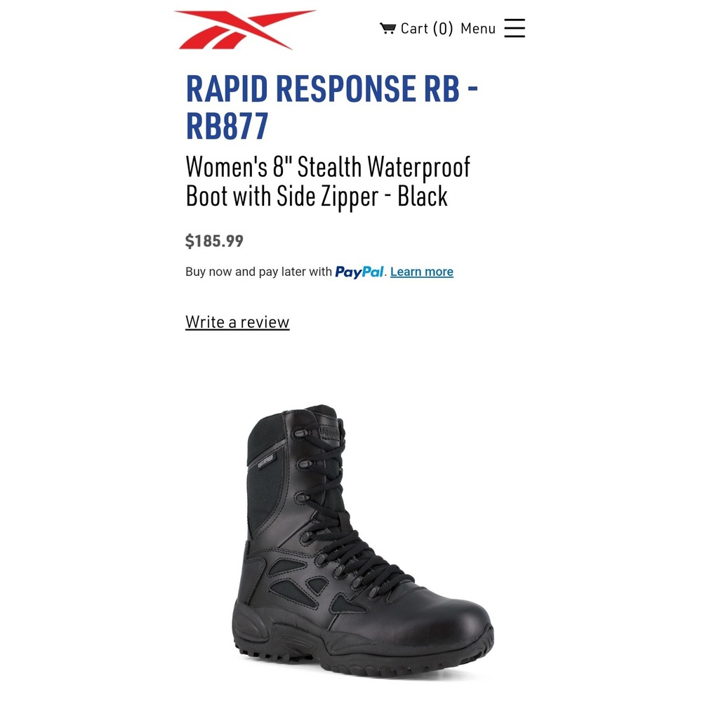 Reebok Rapid Response RB RB8877 Mens 8.5 Waterproof Tactical Side Zip BootsBlack